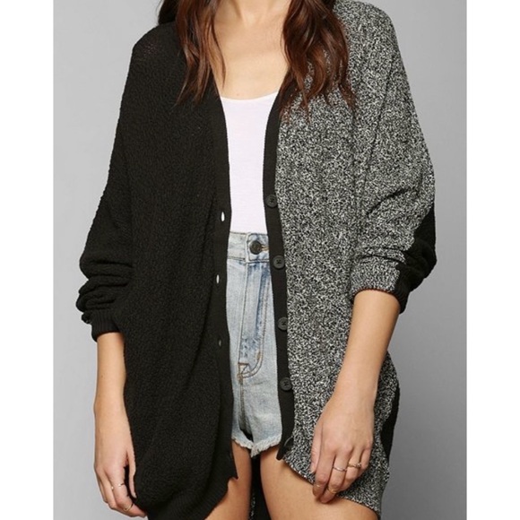 UO Sparkle & Fade Color Block Black and Gray Oversized Cardigan - Picture 1 of 7